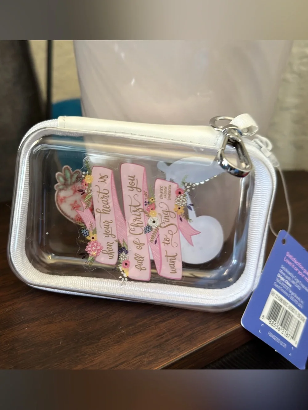 Clear Zip-Up Cosmetic Case with Cherry & Strawberry Patches - White